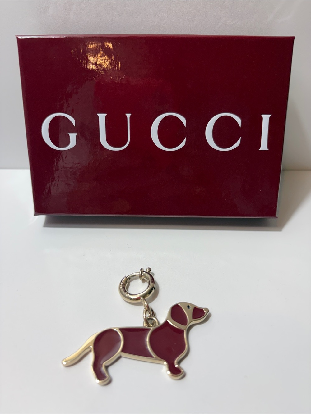 Gucci Burgundy Enamel Dachshund Bag Charm